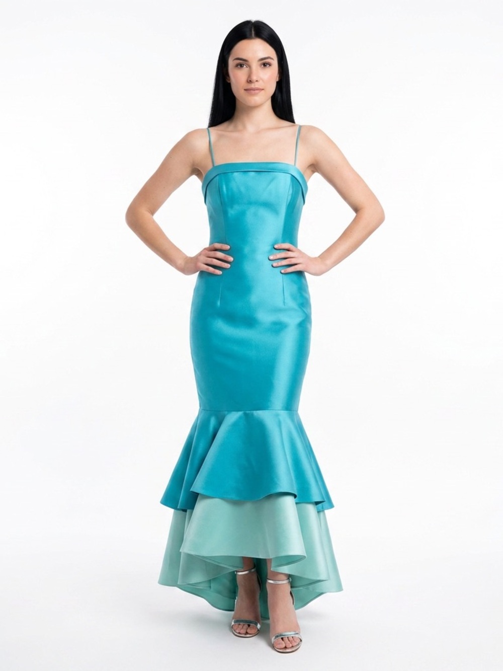 Sachin + Babi Turquoise Satin High-Low Mermaid Dress sz 2